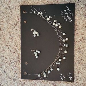 Pearl "floating" necklace and earring set, silver